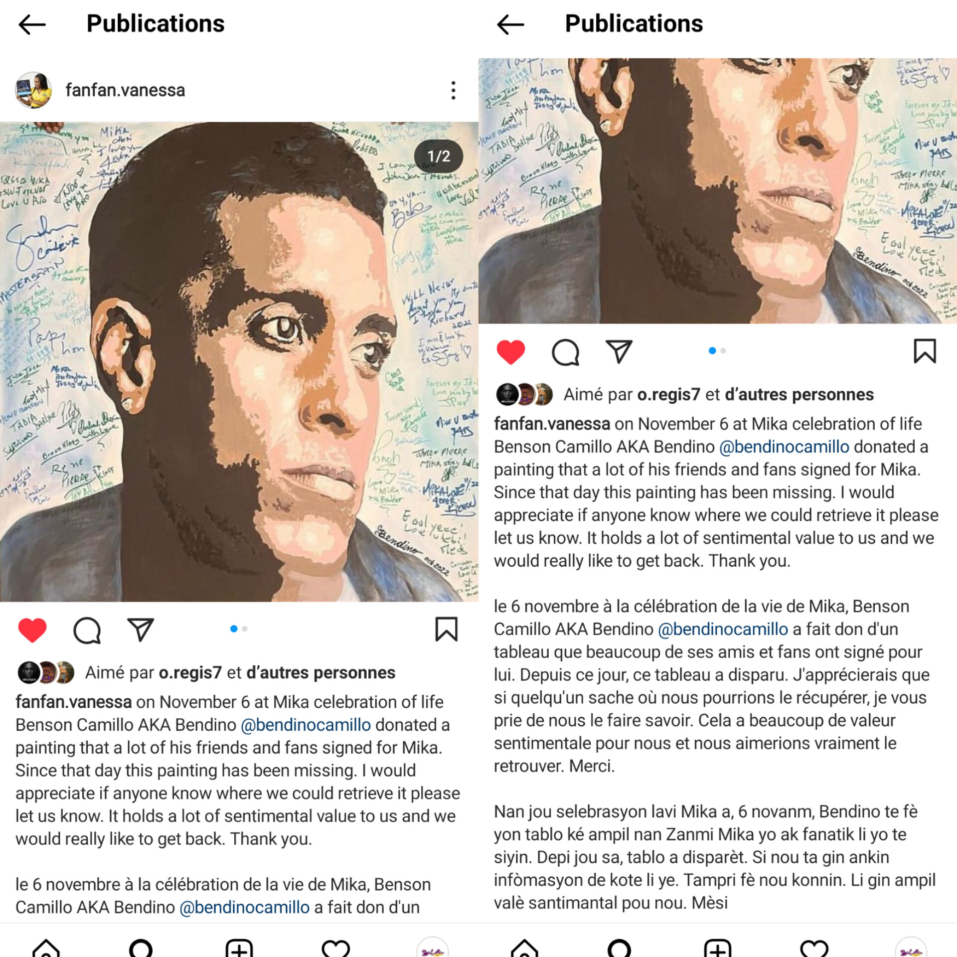 Publication Instagram de Vanessa F. Benjamin 