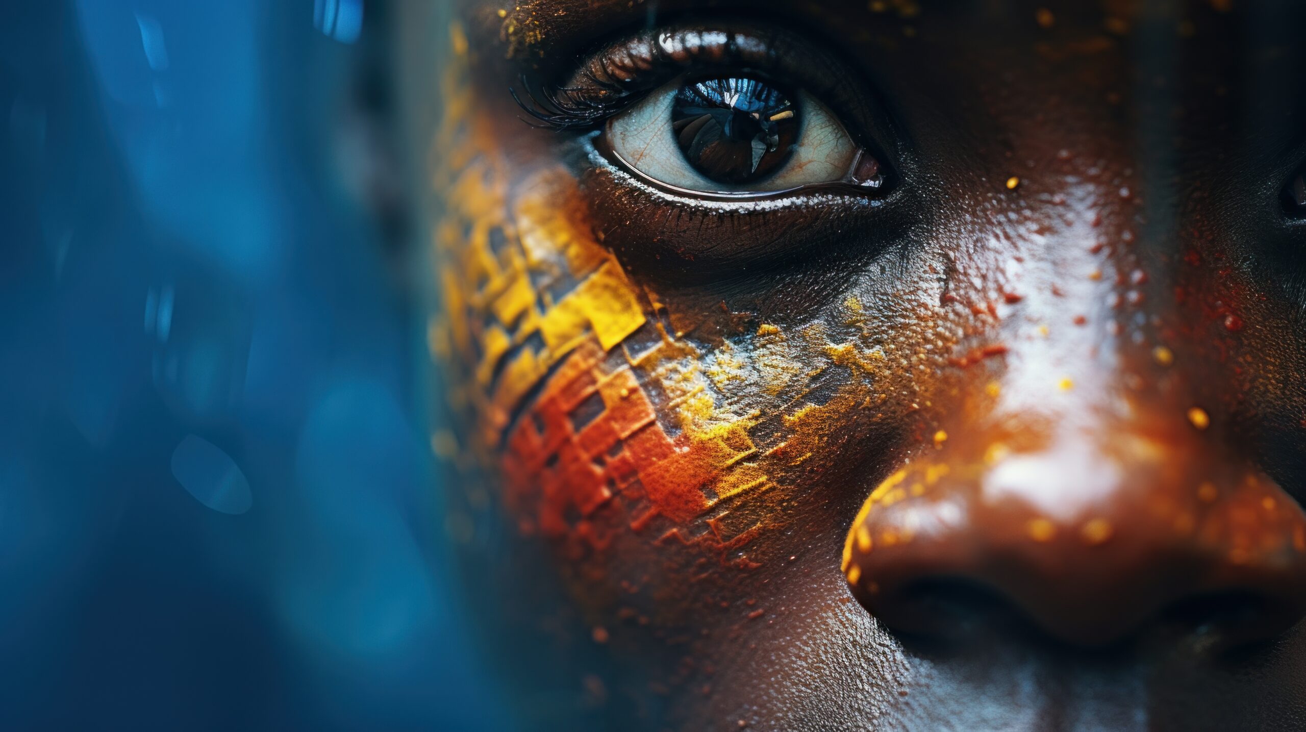 A close up of a young girl's face with paint