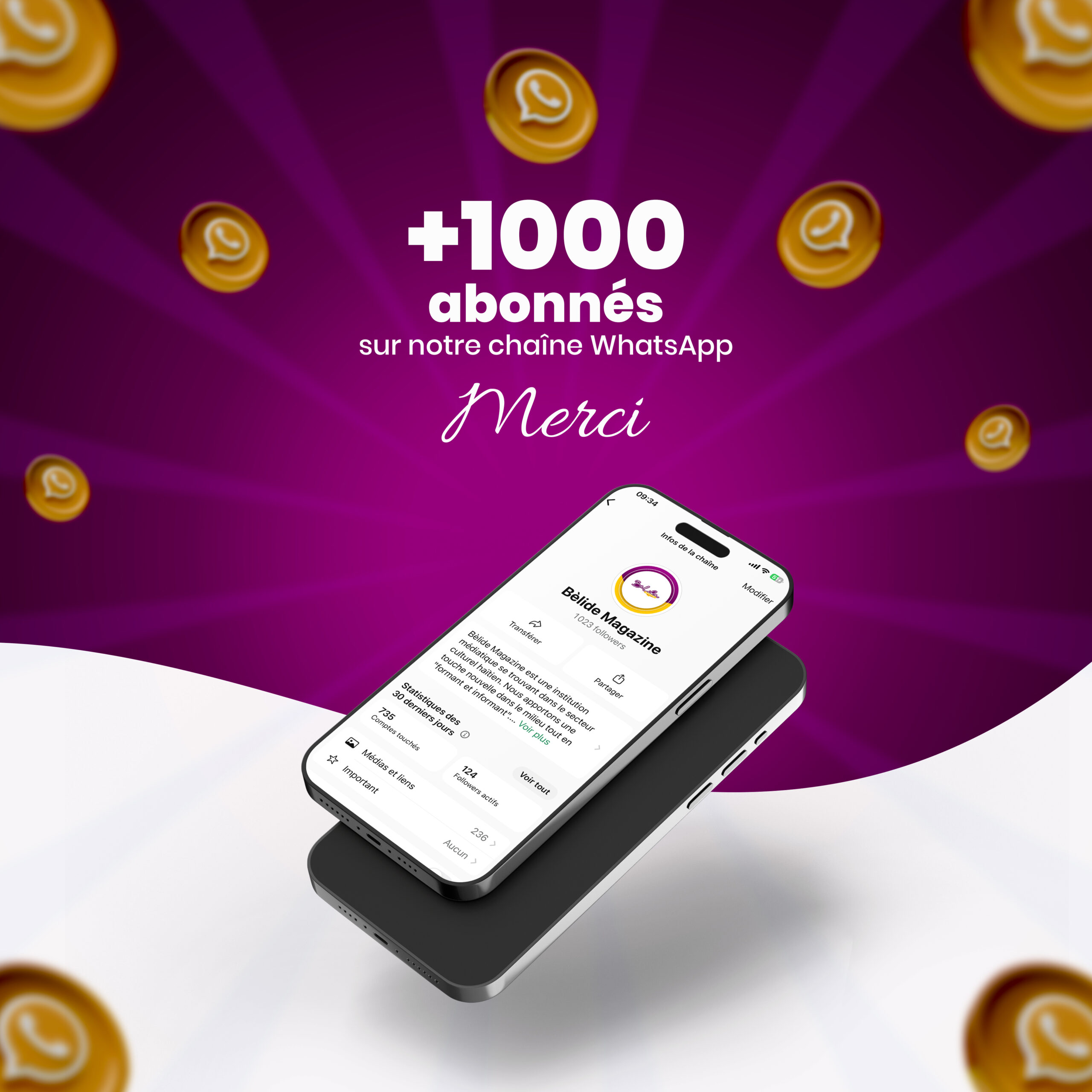 Bèlide Magazine 1000 Abonnés sur Whatsapp