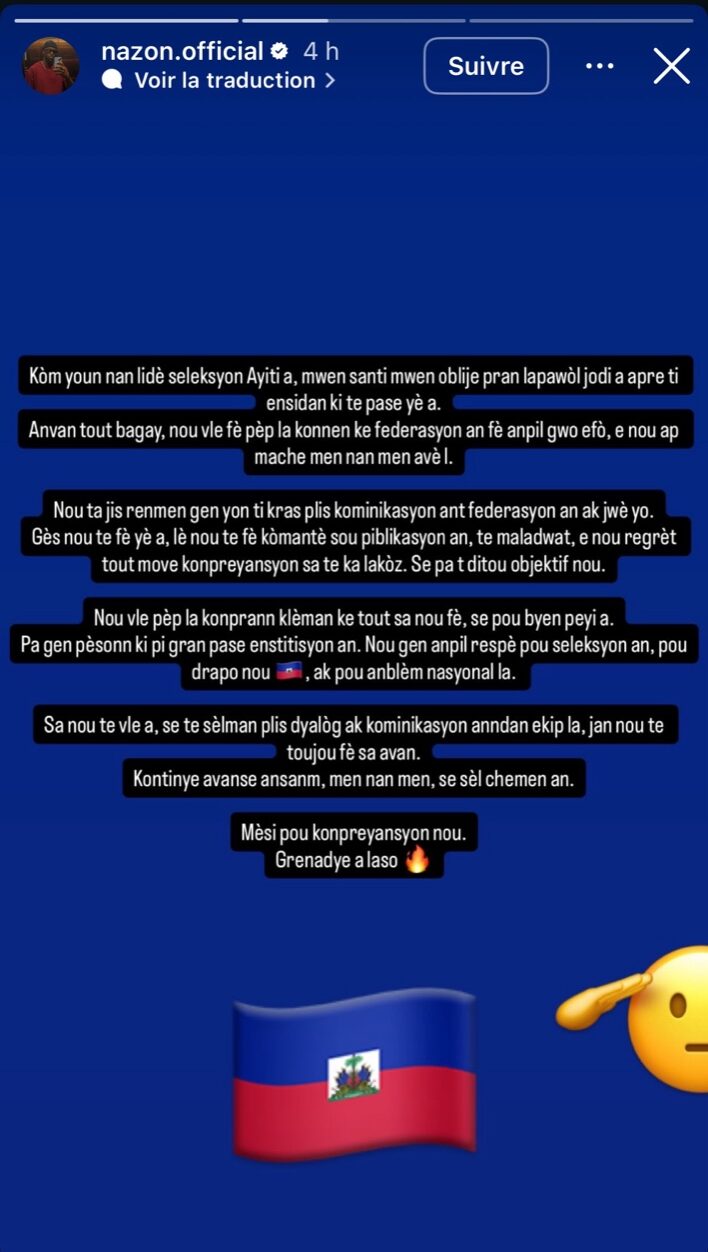 Déclarations de Duckens Nazon à la suite de l’incident survenu le 20 janvier, après l’annonce des matchs amicaux de la sélection nationale haïtienne prévus en mars prochain