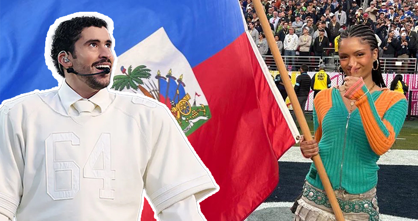 Super Bowl 2026 : une présence haïtienne symbolique portée par Bad Bunny | © Photos : KEVIN C. COX/GETTY IMAGES pour Bad Bunny, King Geedorah (la jeune fille avec le drapeau haïtien - sur X (anciennement Twitter))