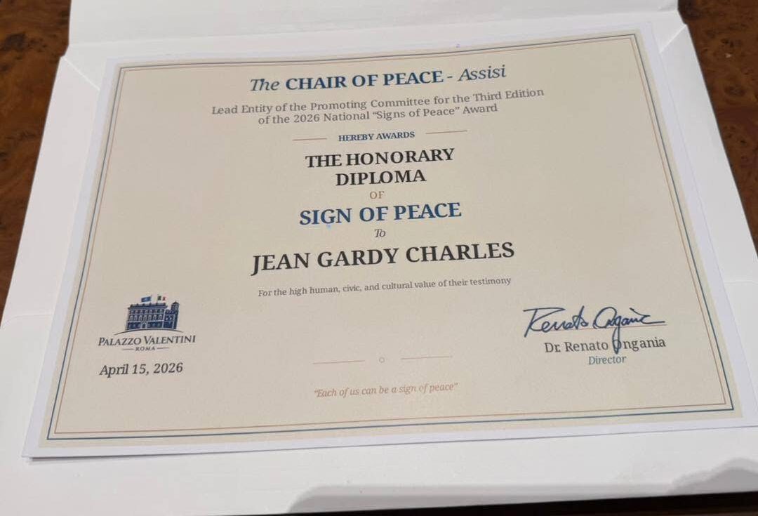 Jean Gardy Charles honoré à Rome : la jeunesse haïtienne brille